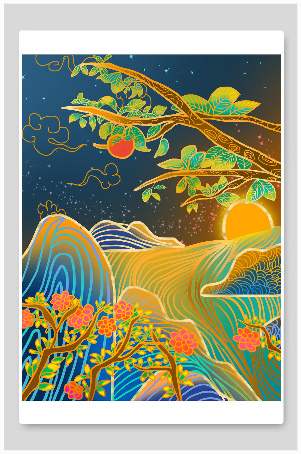 国潮大气优雅中国风花卉插画素材