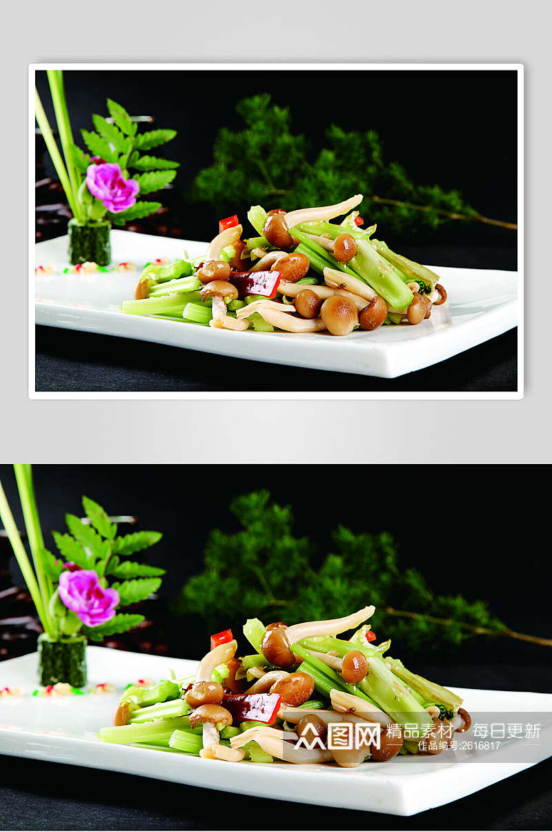土芹炒蟹味菇餐饮摄影图片素材