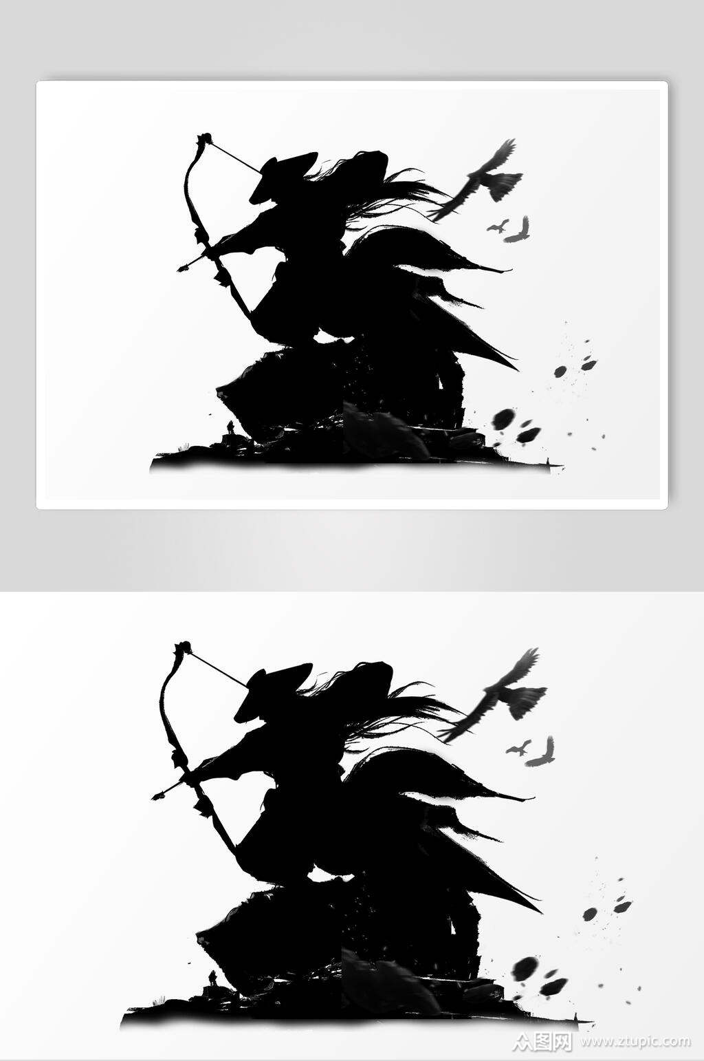 水墨风武侠人物射箭素材