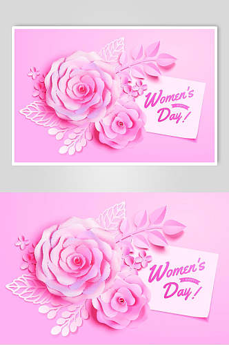 浪漫粉色鲜花立体质感剪纸矢量素材
