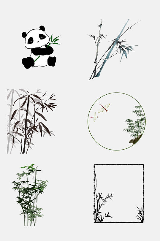 简约中国风水墨竹子熊猫免抠素材