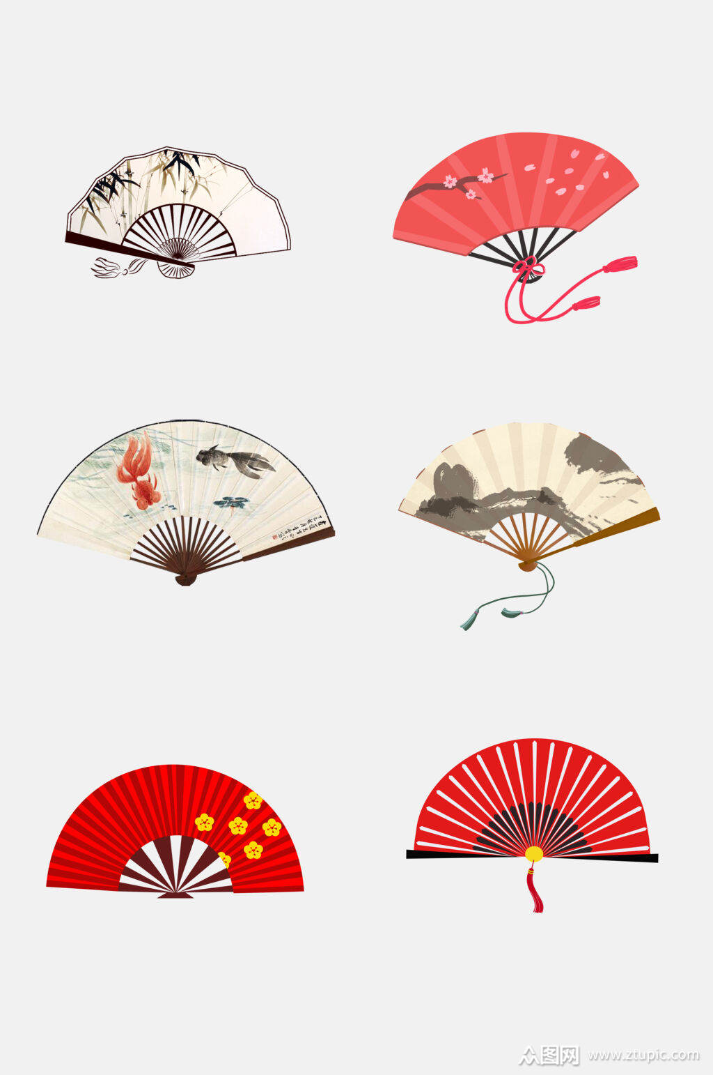 中国风古风山水折叠扇子免抠设计素材