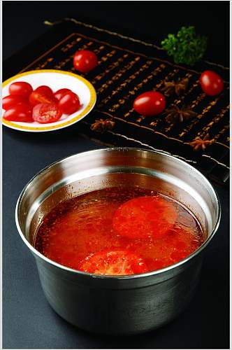美味番茄锅底食物摄影图片
