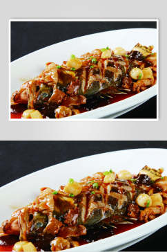 生记煎焖桂鱼食物摄影图片