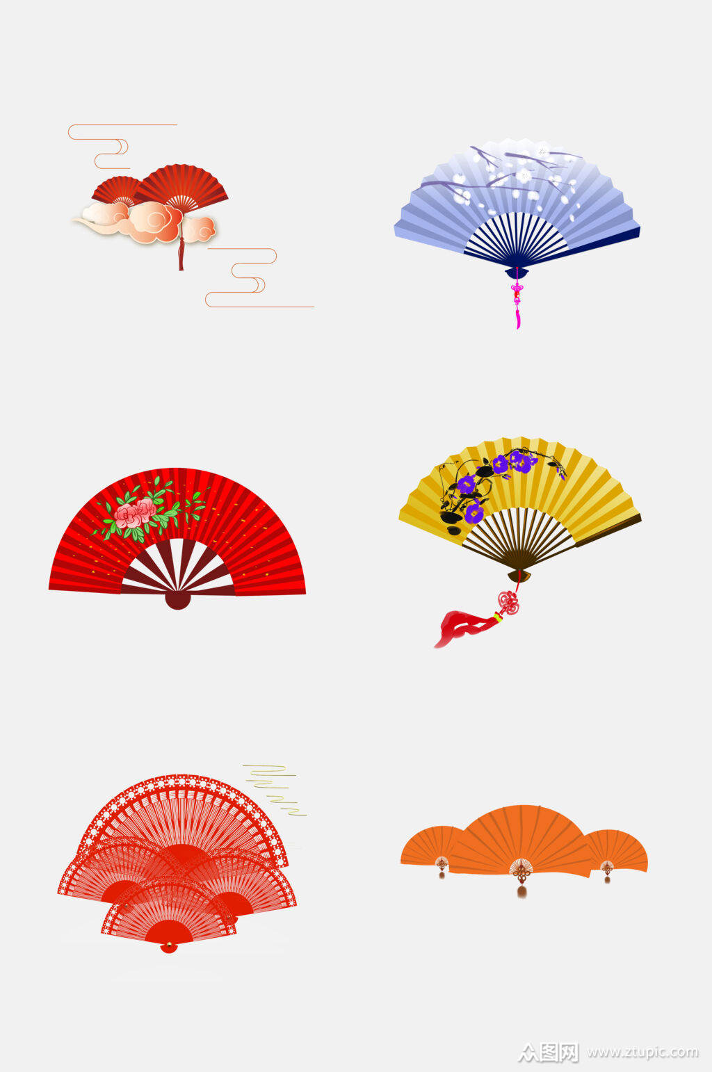 中国风古风折叠扇子免抠设计素材