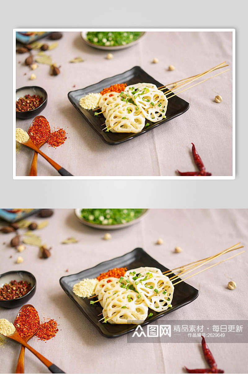 藕片烤素串餐饮食物图片素材