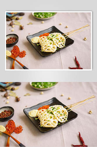 藕片烤素串餐饮食物图片