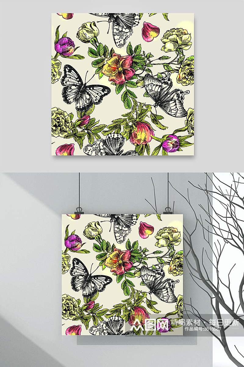 创意大气护垫花卉动植物插画图案矢量素材素材