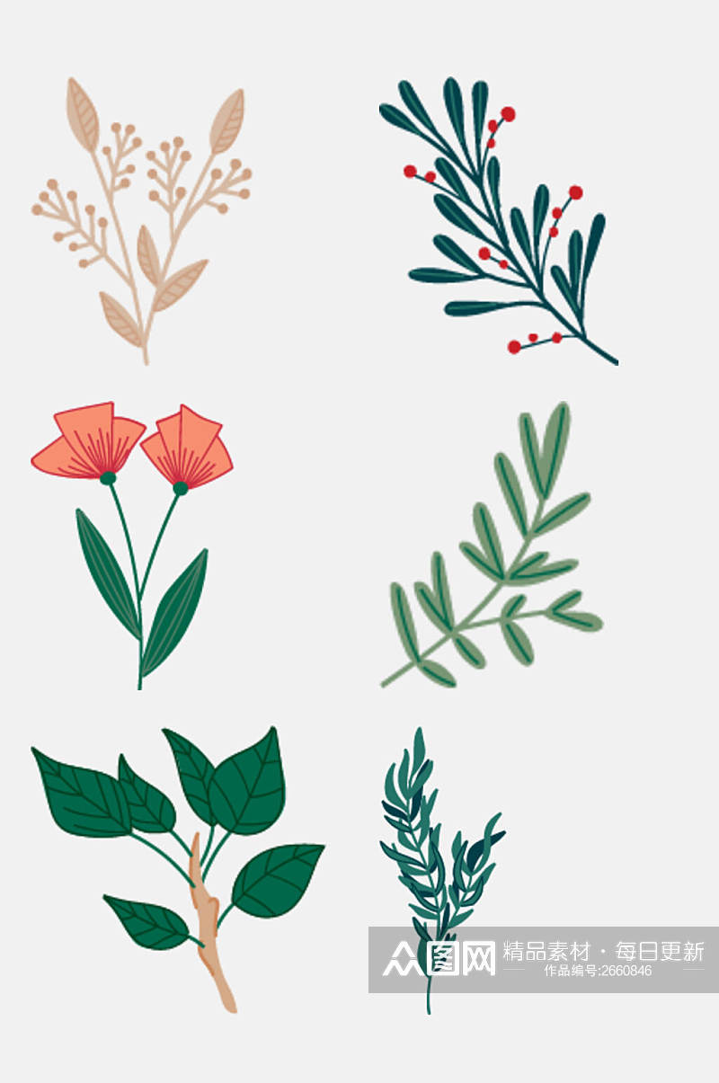 创意清新花卉植物插画免抠素材素材