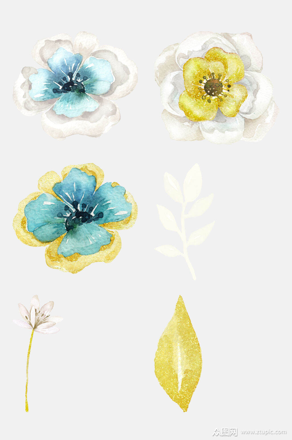 水彩彩绘花朵植物免抠素材
