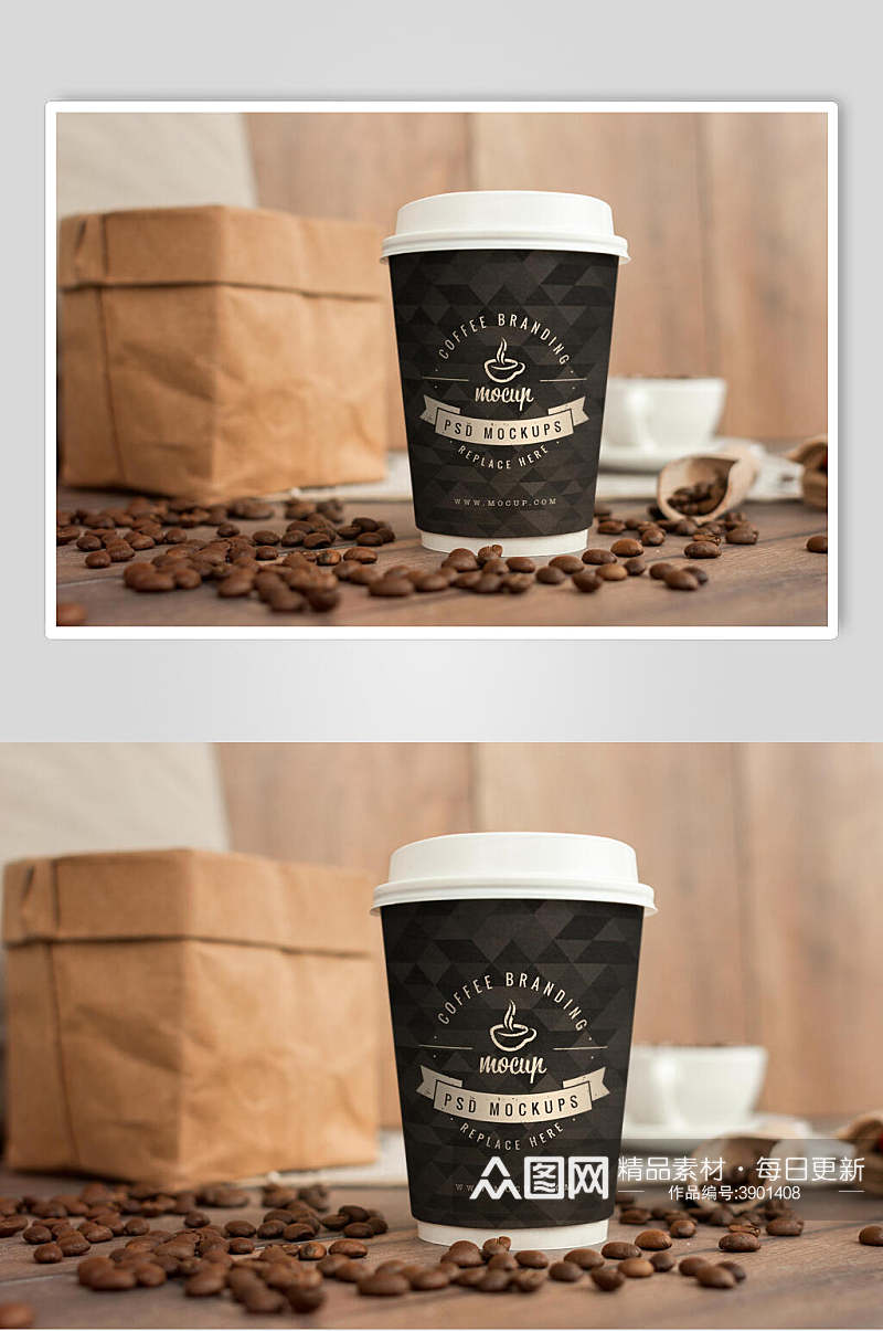 创意大气纸袋咖啡VI品牌样机素材