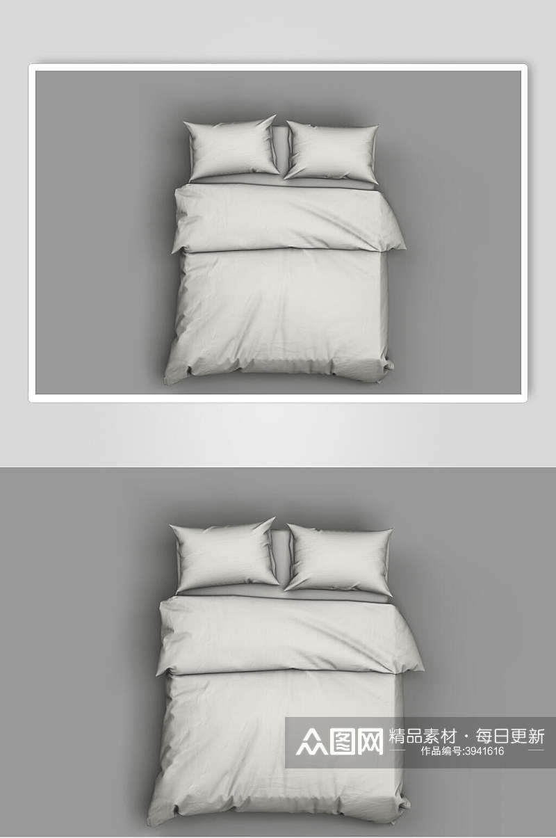 抱枕银白双人床上用品被套贴图样机素材
