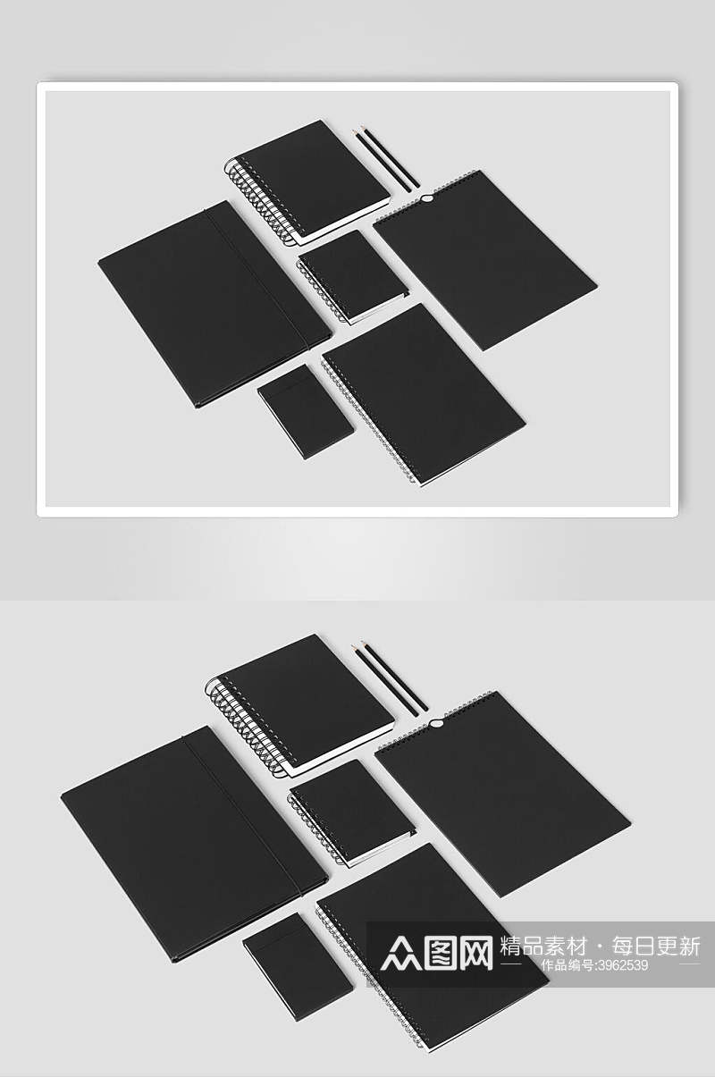 黑色简约长方形笔记本记事本办公用品VI样机素材