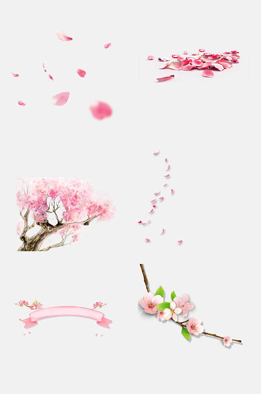 粉色简洁树木花瓣桃花花瓣免抠元素