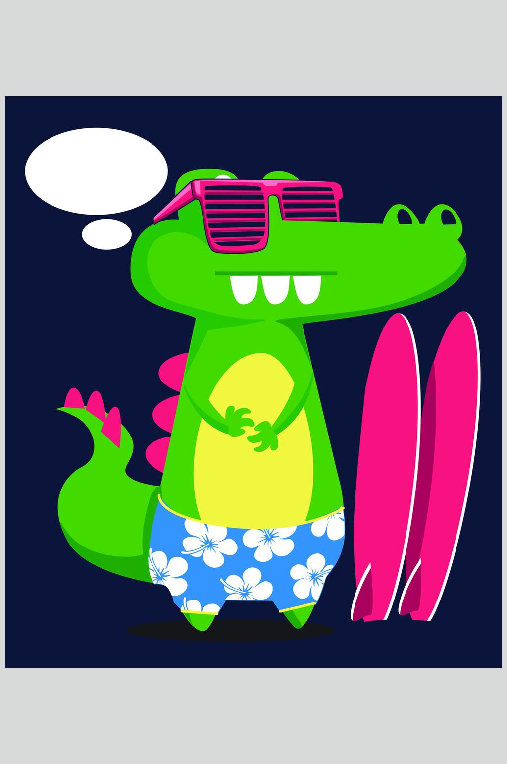 小鳄鱼卡通动漫插画矢量素材