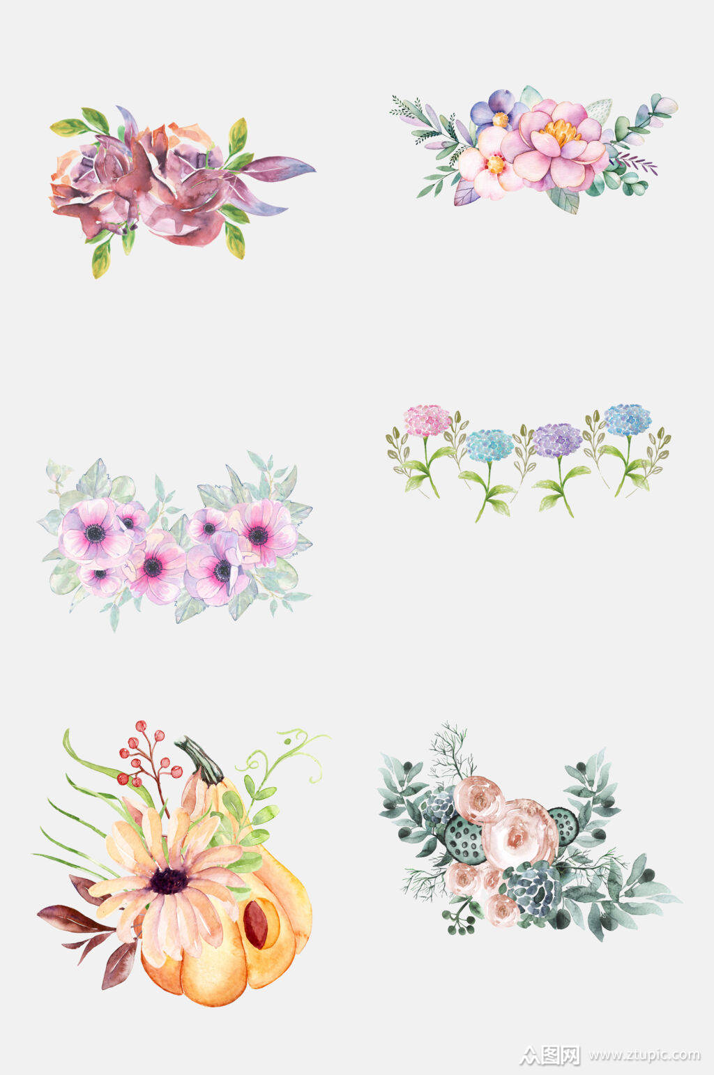 时尚唯美手绘花朵花环免抠素材