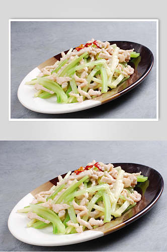 西芹炒肉丝食物摄影图片