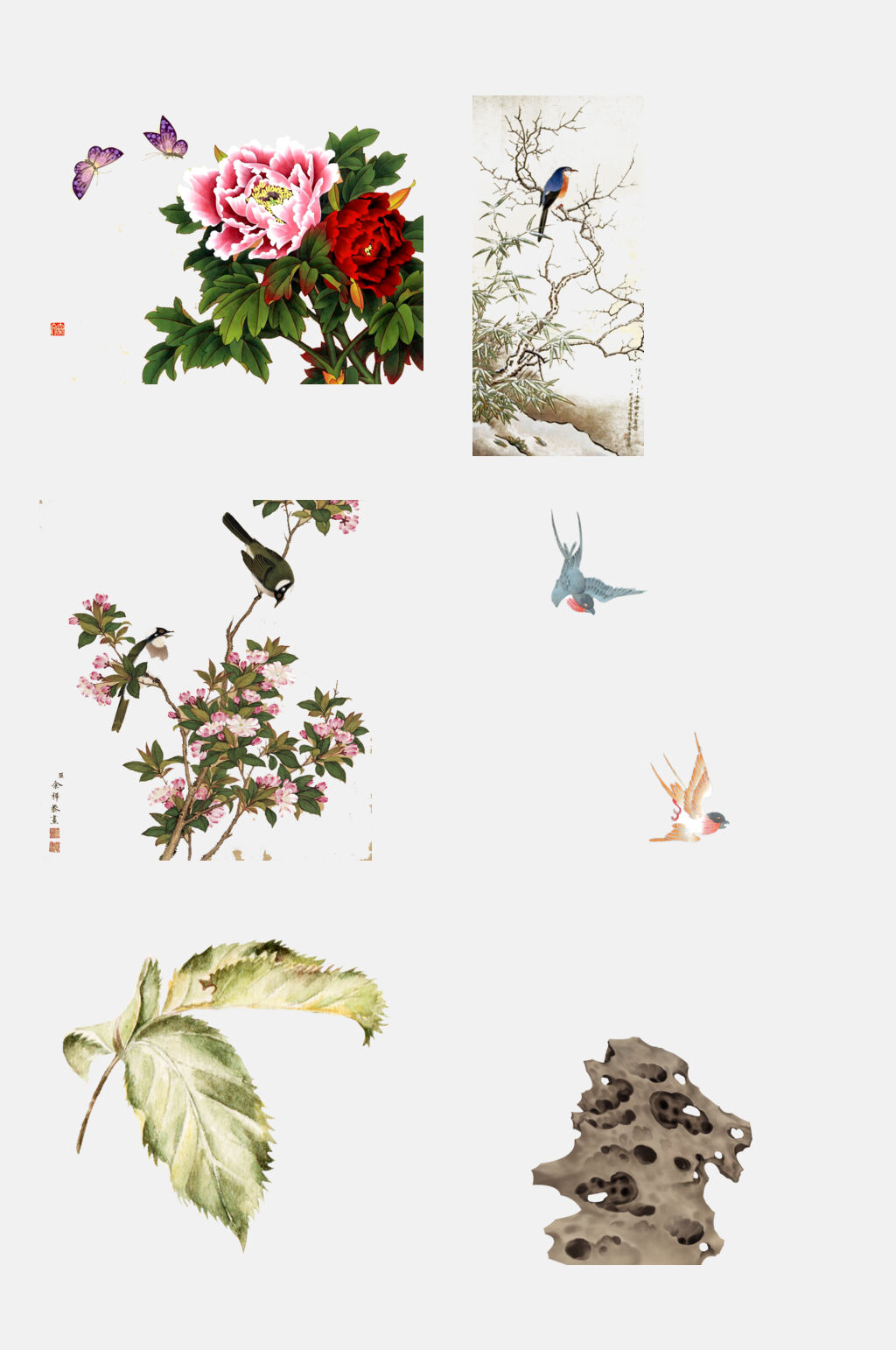 中国古风花鸟花卉植物免抠元素素材
