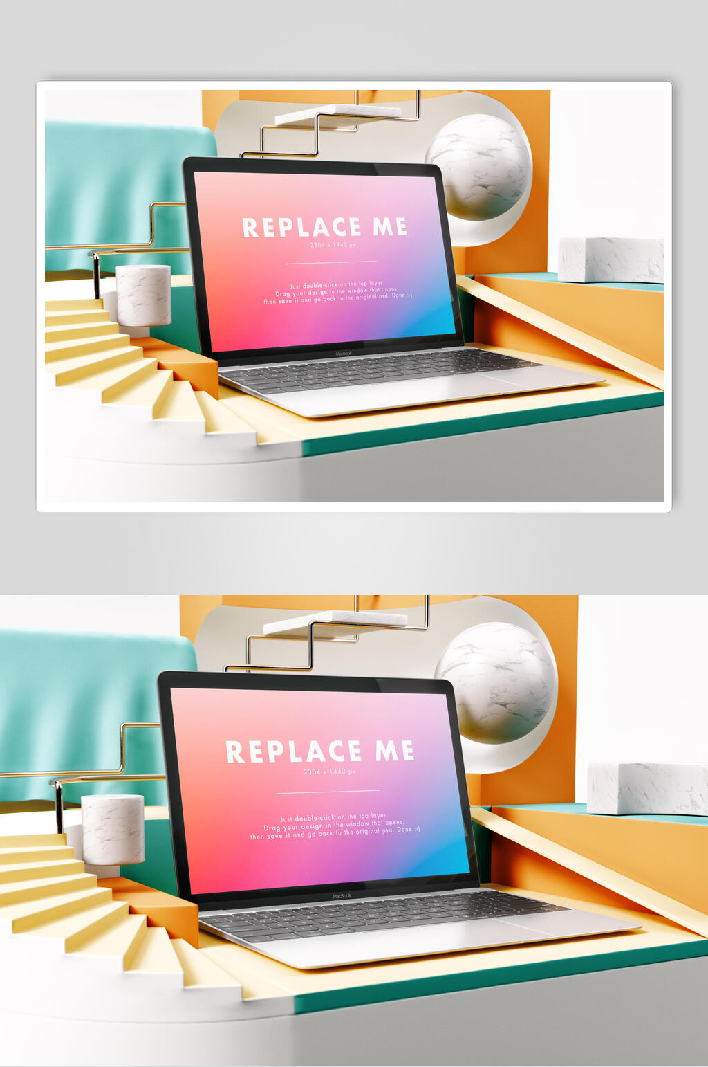 粉红色木质阶梯球MacBook样机素材