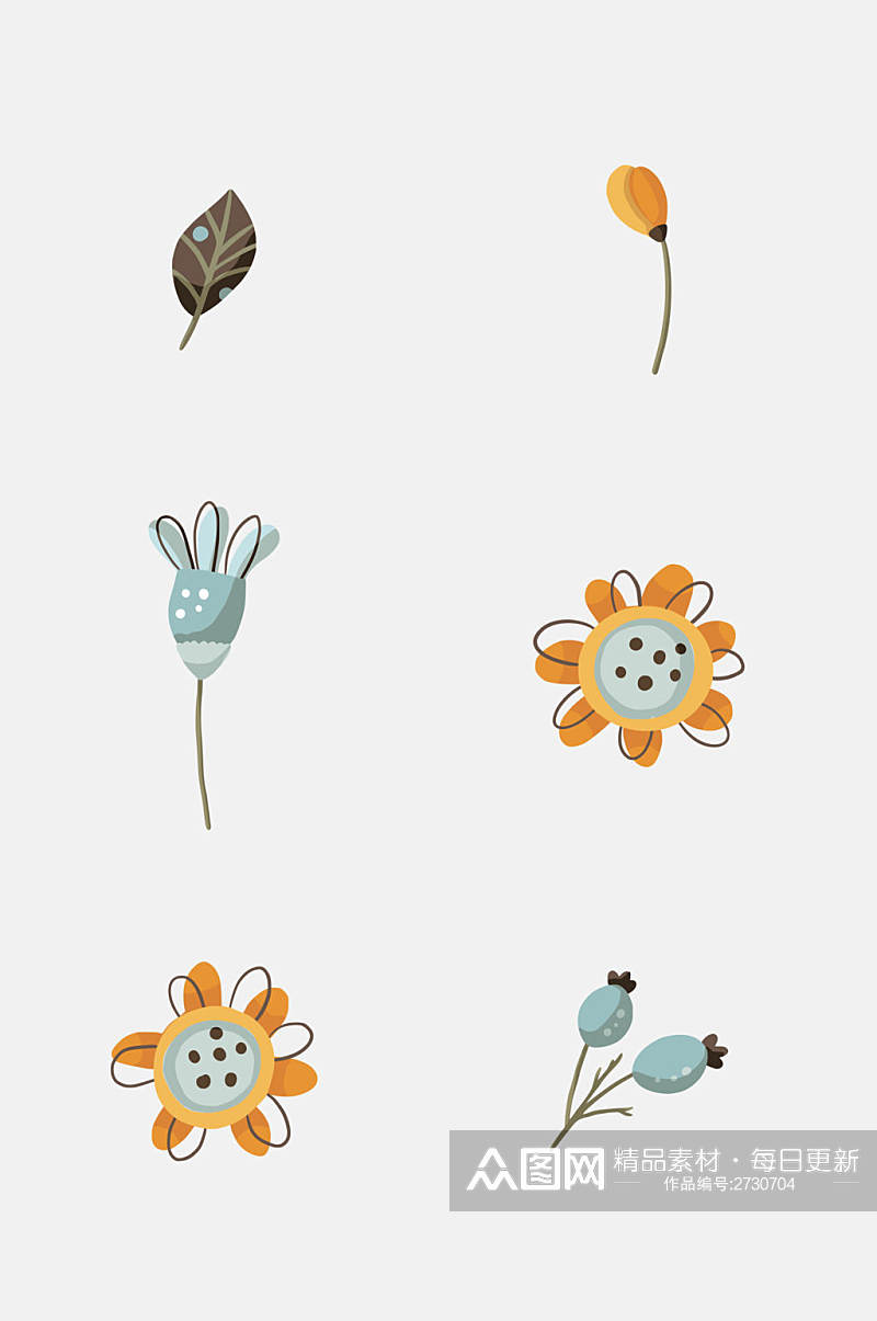 森系手绘动物植物花卉免抠元素素材