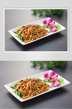 豆皮炒韭菜食物摄影图片