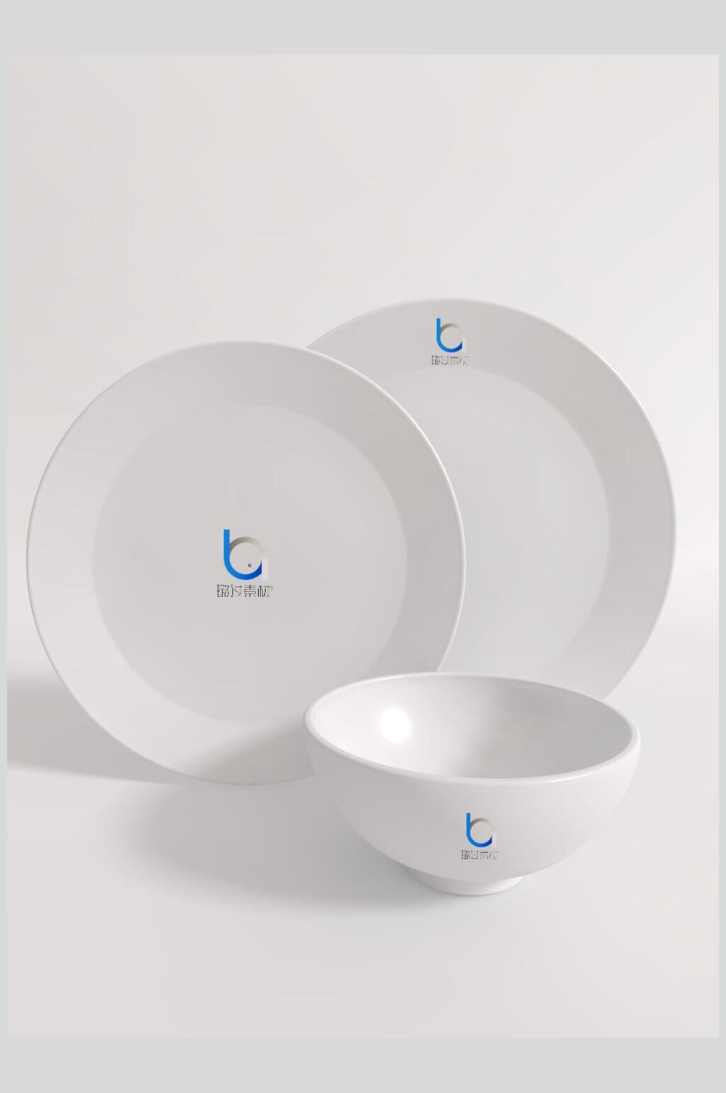蓝色水印陶瓷盘子碗餐具样机素材