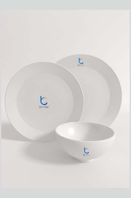 蓝色水印陶瓷盘子碗餐具样机