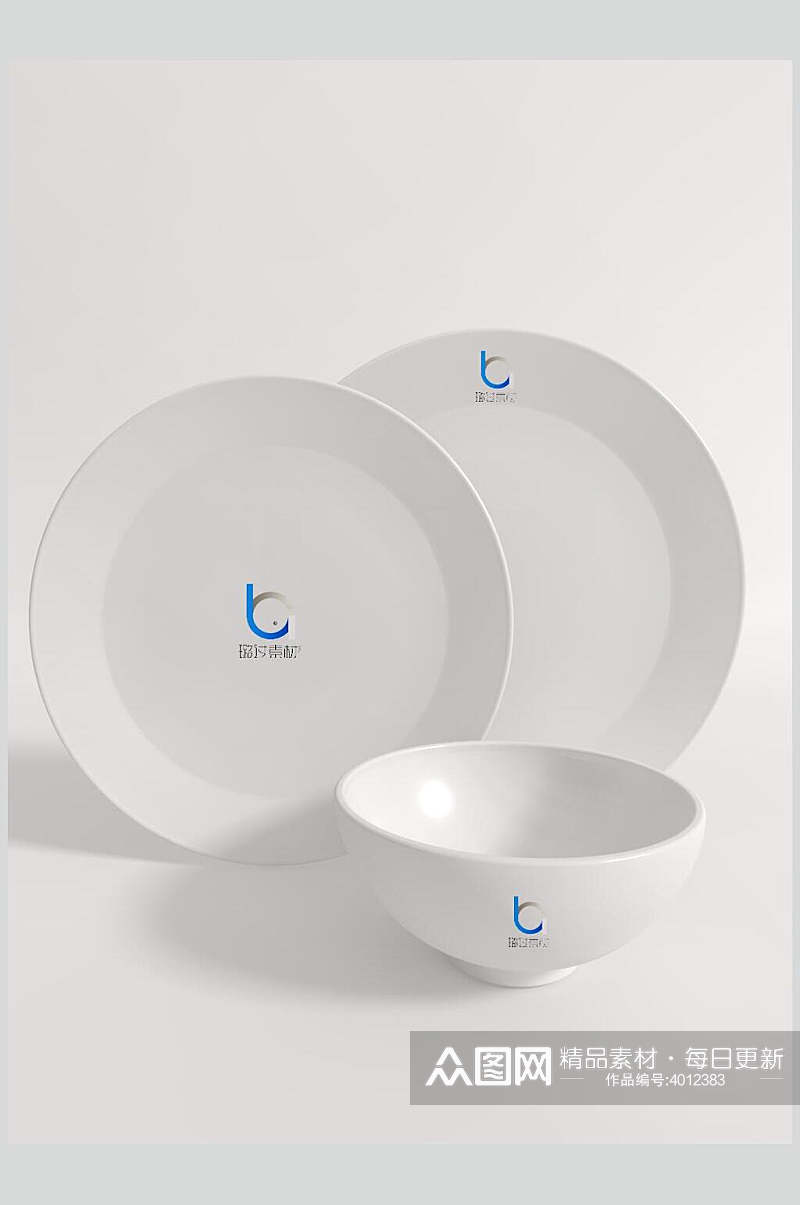 蓝色水印陶瓷盘子碗餐具样机素材