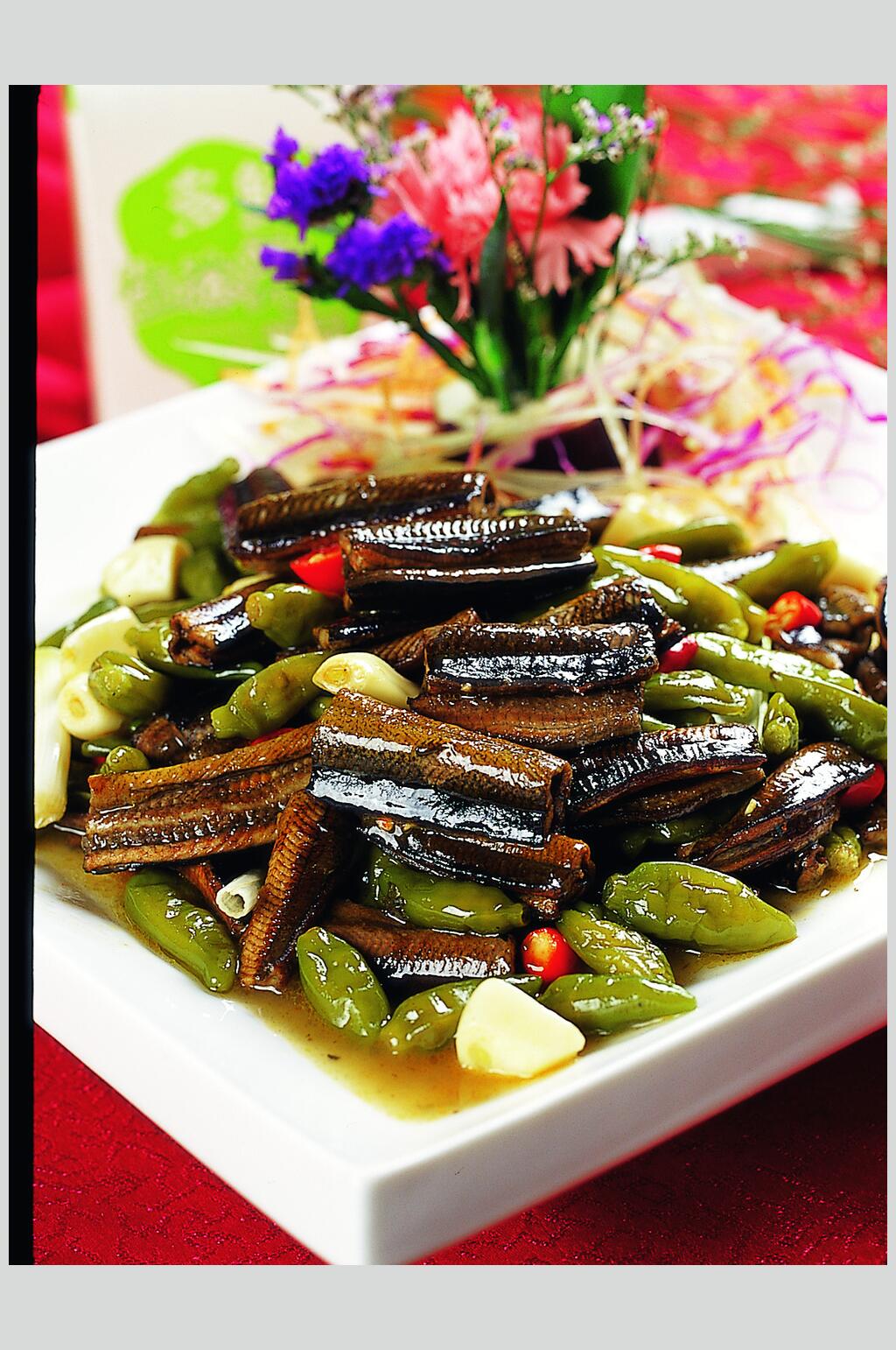 精椒炒鳝片食物摄影图片素材
