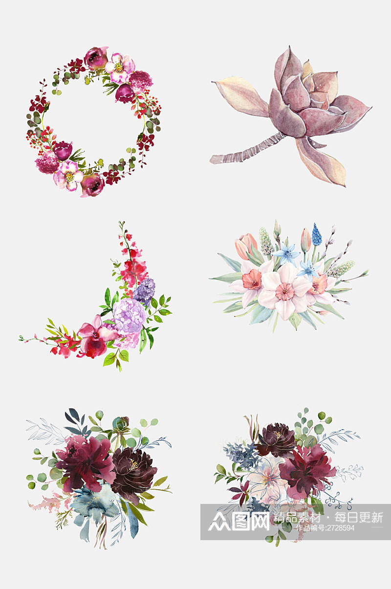 创意时尚手绘花朵花环免抠素材素材