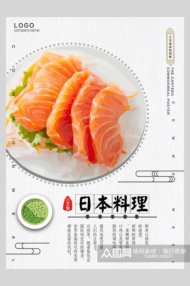招牌三文鱼海鲜寿司美食宣传海报素材