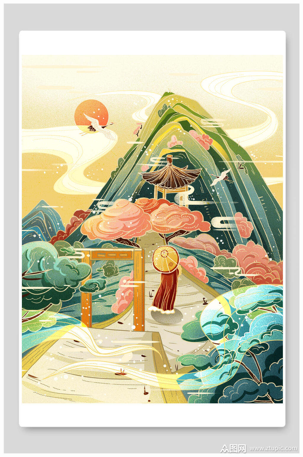 唯美时尚创意高端大气国潮风插画