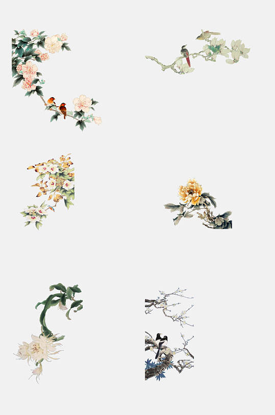 简洁中国古风花卉植物免抠元素