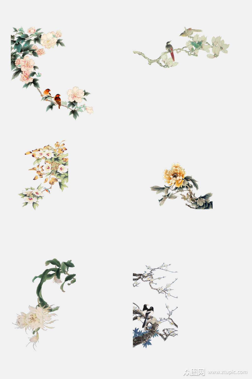 简洁中国古风花卉植物免抠元素
