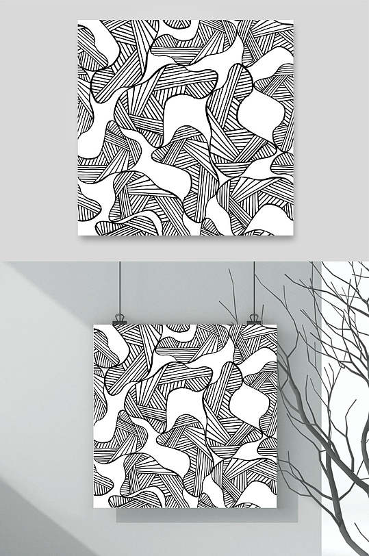 线条黑白手绘高端大气抽象矢量背景