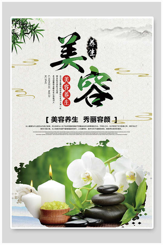 水墨美容中医理疗养生行业宣传海报