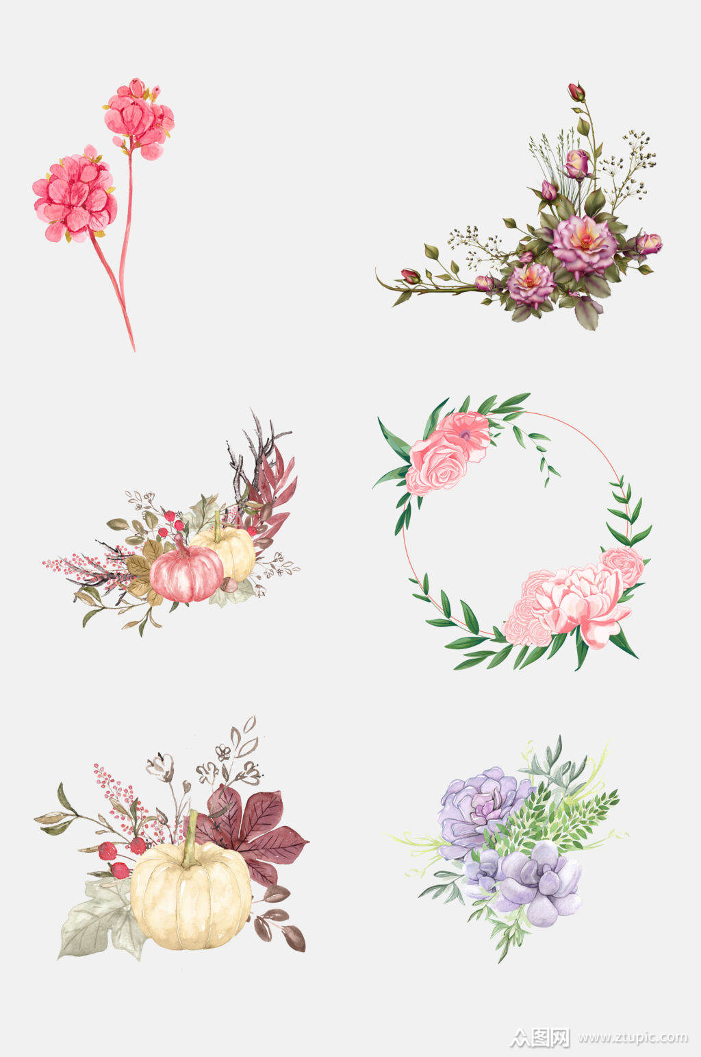 创意手绘鲜花花朵花环免抠素材