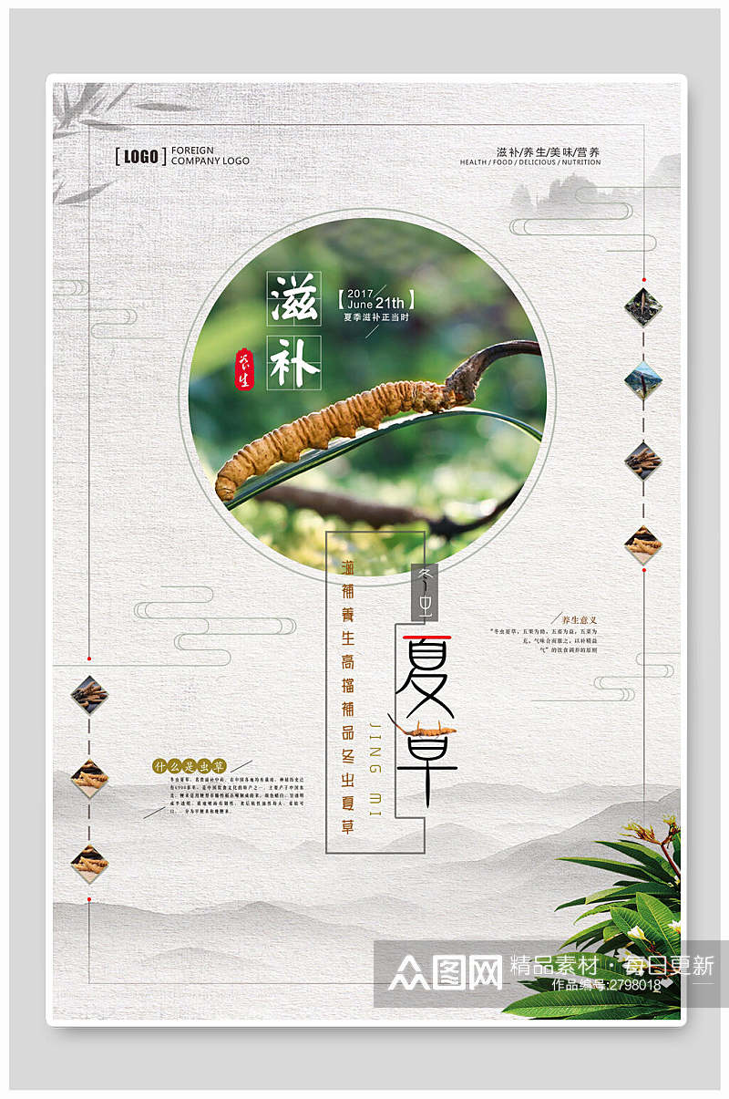 滋补冬虫夏草中医理疗养生行业海报素材