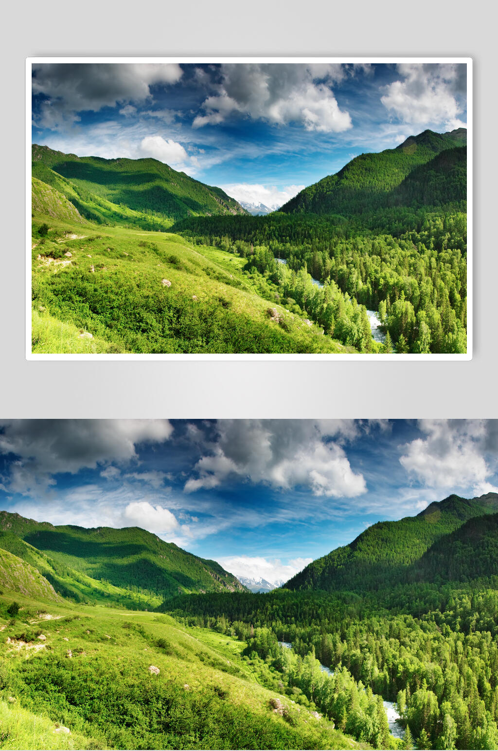清新绿色山峰山河景色摄影图片素材