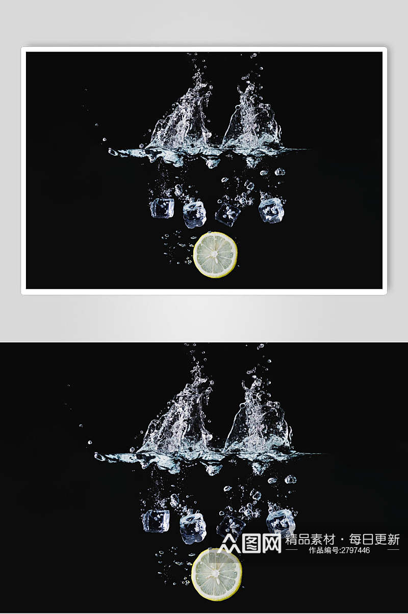 黑底冰镇柠檬水果食品图片素材