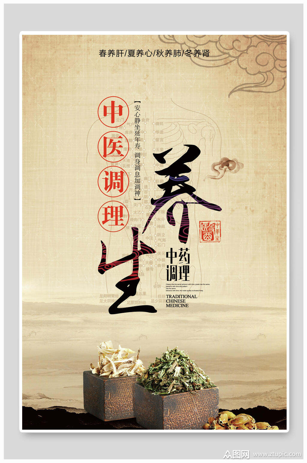 复古风中医理疗养生美容海报