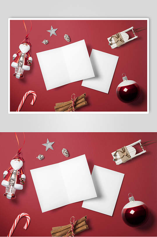 红色白纸星星纸球圣诞场景样机-众图网