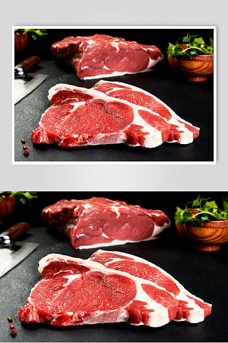 肥瘦相间新鲜肉片食物摄影图
