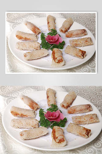 虾肉春卷食物摄影图片