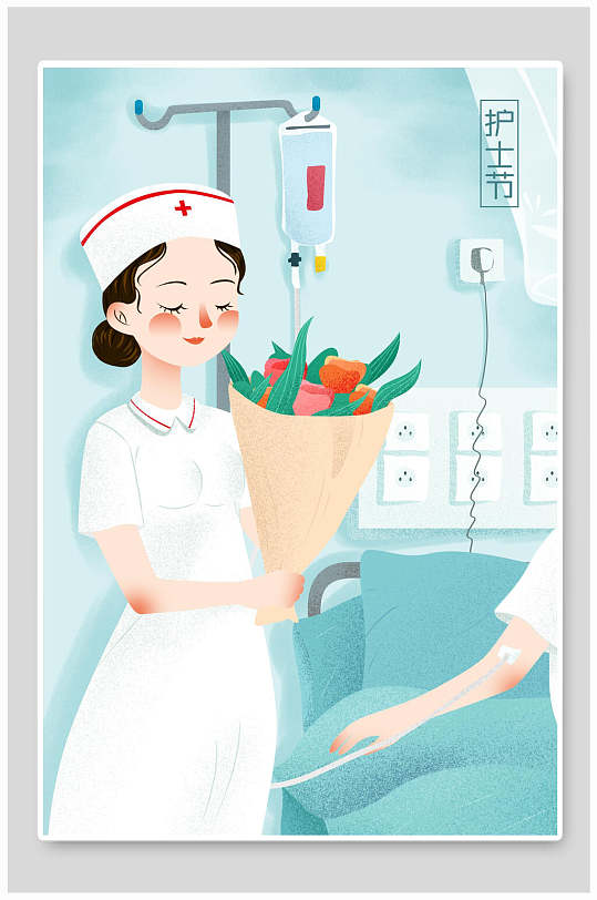 时尚蓝色创意高端大气护士节插画
