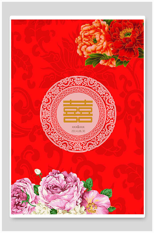 花朵红色高端大气婚礼舞台侧背景