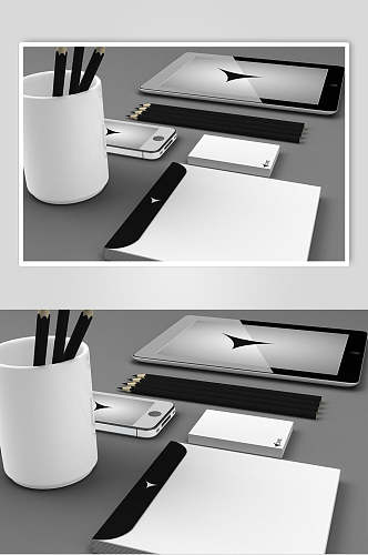 白色笔筒手机名片文件袋平板办公用品样机