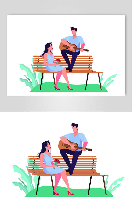 清新音乐扁平化卡通小人物矢量插画