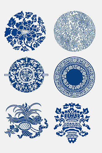 中国风古代青花瓷图案花纹免抠设计元素