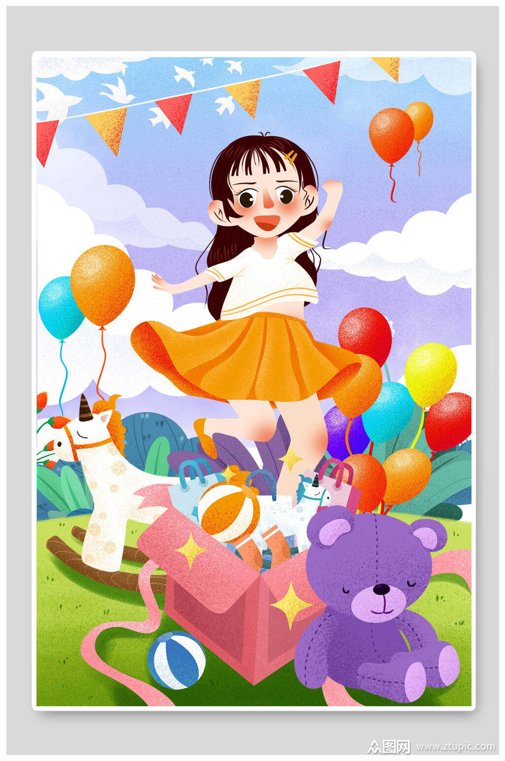 卡通手绘创意高端六一儿童节插画模板下载-编号2689643-众图网